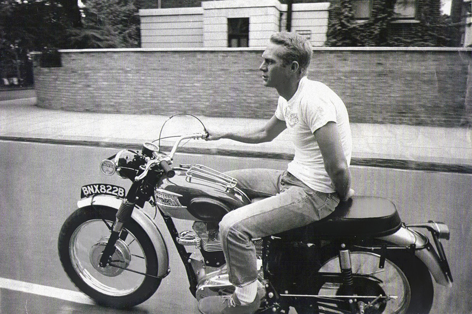 steve mcqueen triumph jeans tshirt