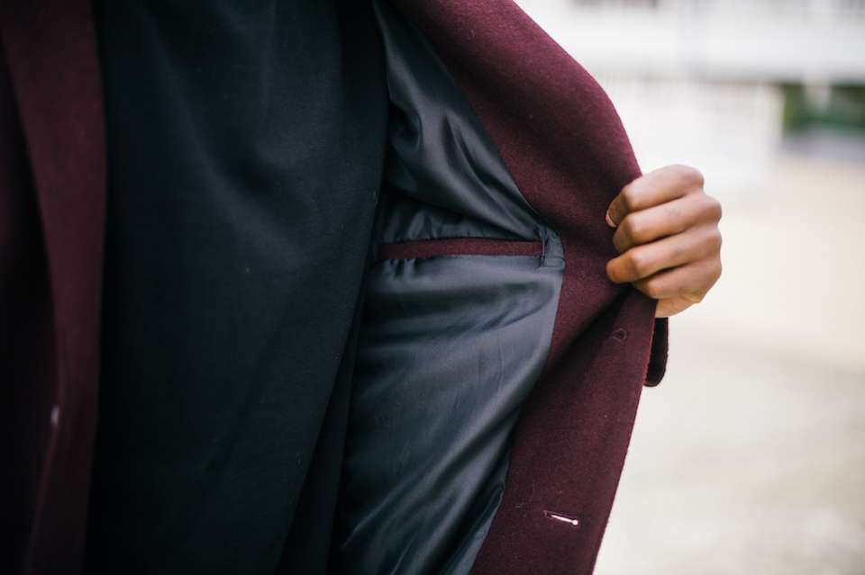 veste asos bordeaux look