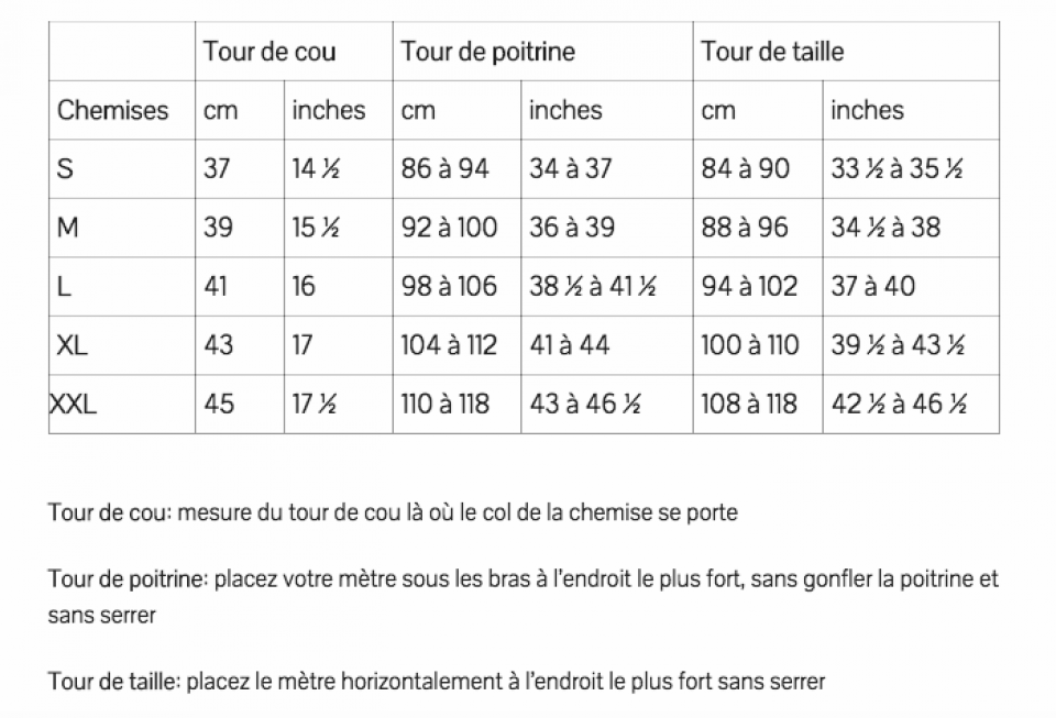 guide des tailles Abbie & Rose