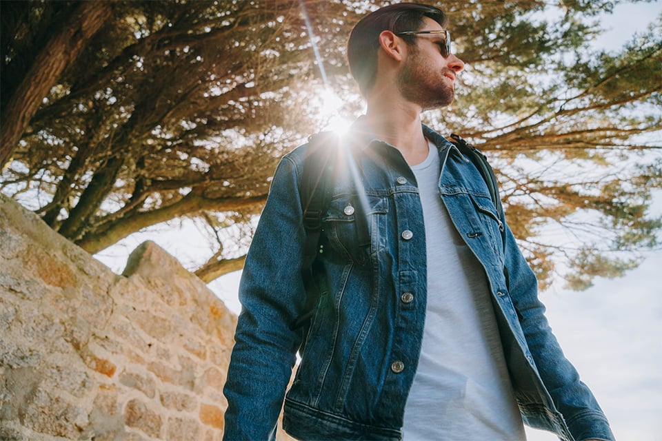 Veste jean, longue manche en denim bleu pour homme hiver - Bleu Foncé / S