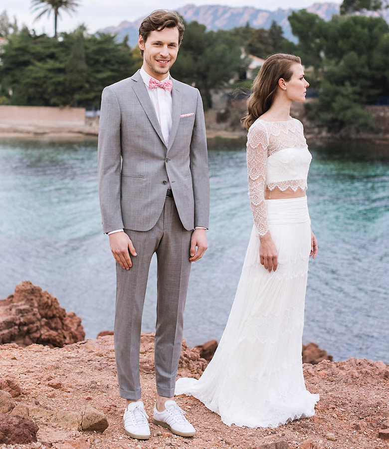 robe et costume de mariage assorti