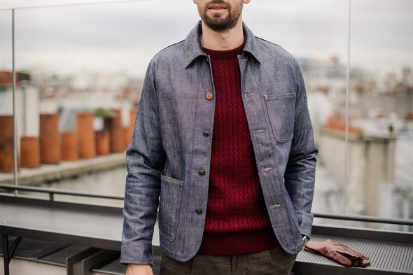 focus veste denim selvedge champ de manoeuvres look luca gallacio x max cuc