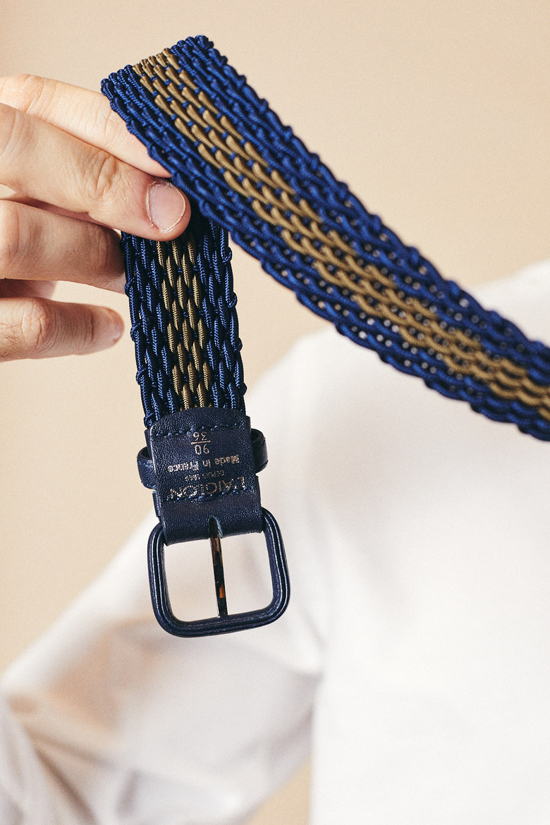 L'Aiglon : Ceinture Tressée : Bleu Céladon – Beige Habilleur