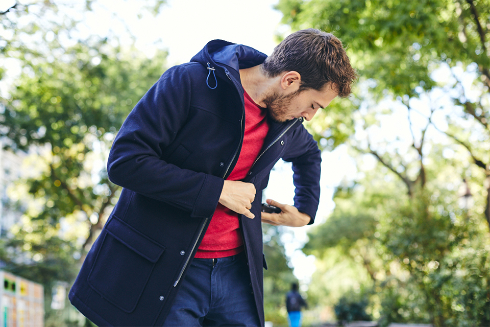 manteau laine bleu homme