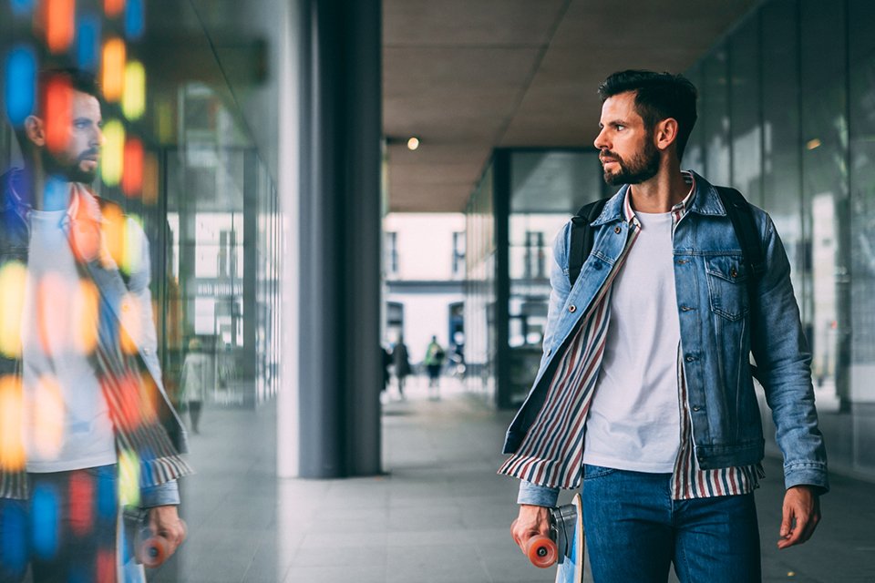 look homme surf skate denim