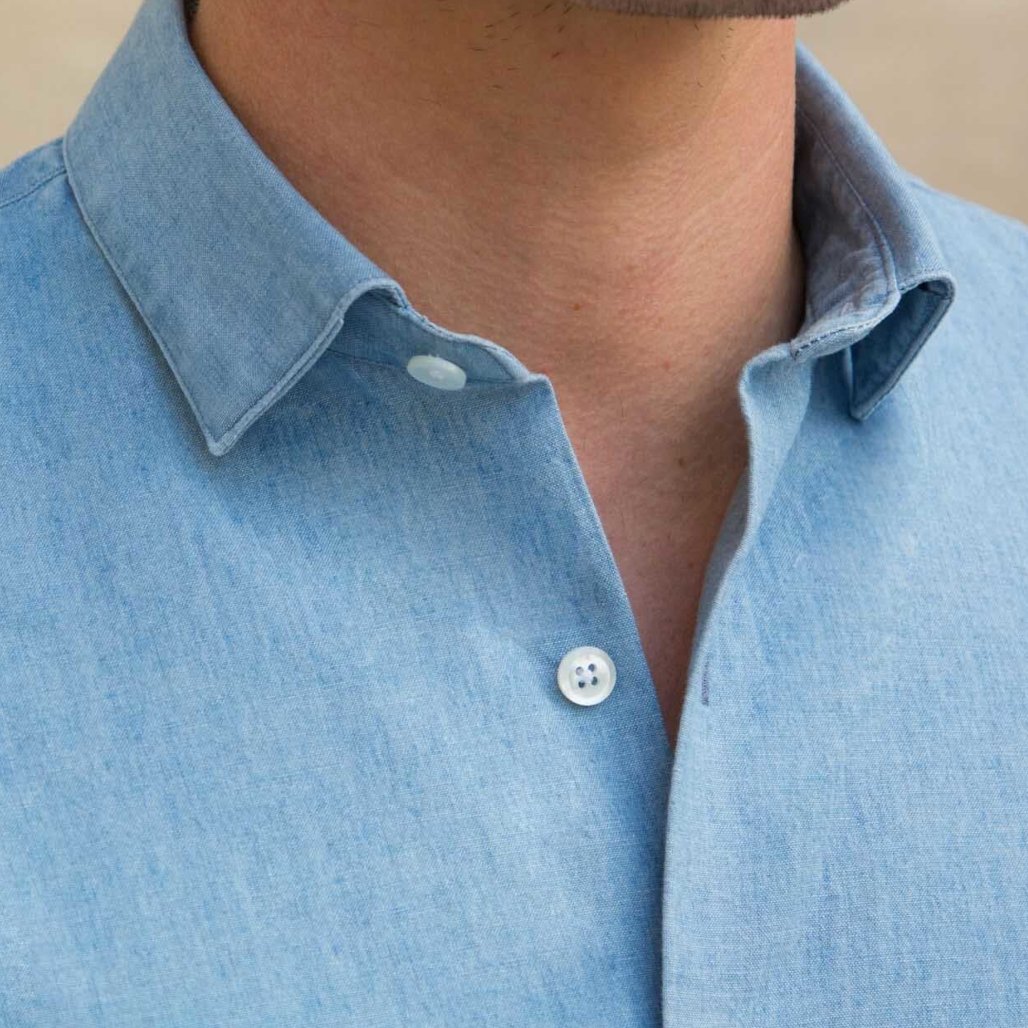 chemise première manche bleu chambray col