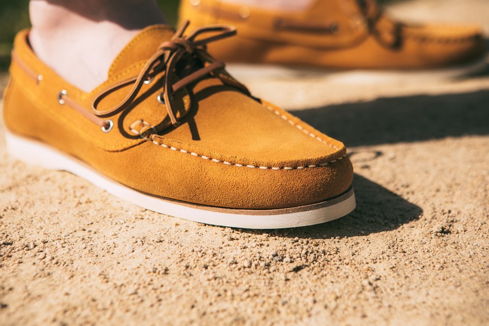 Chaussures bateau homme cuir moutarde