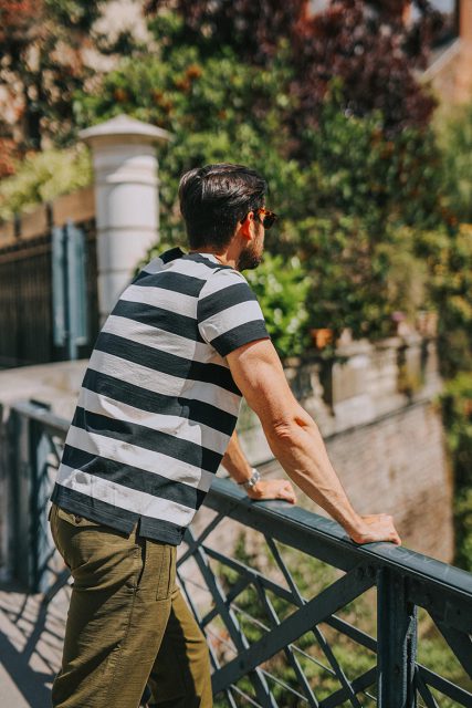 look homme printemps t shirt rayé dos