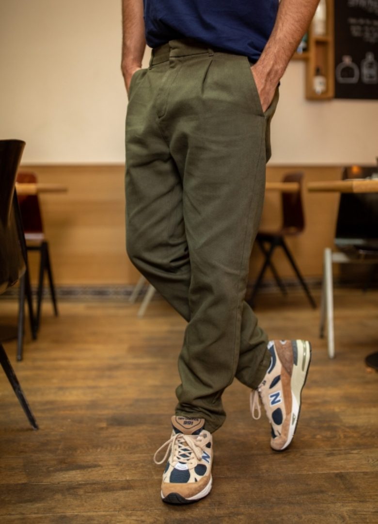 Homme Pantalon à plis en twill de coton Beige