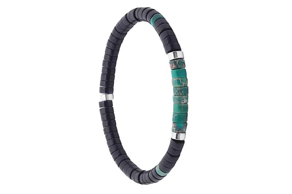 Bracelet homme agate noire jaspe verte et perles heishi sixtystones