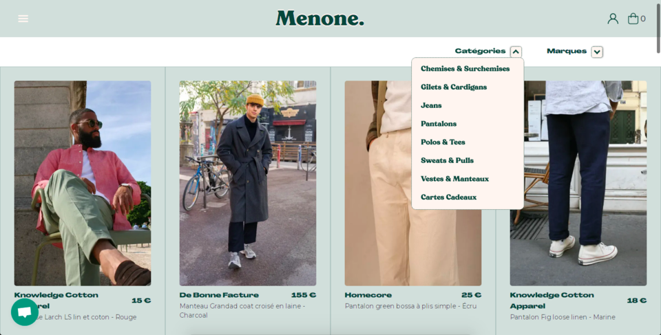 menone livraison vêtements site marques