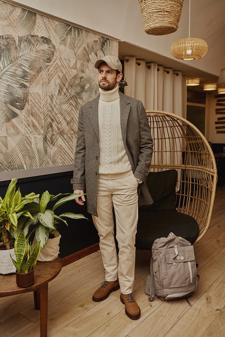 look homme pardessus pied de poule hiver boots