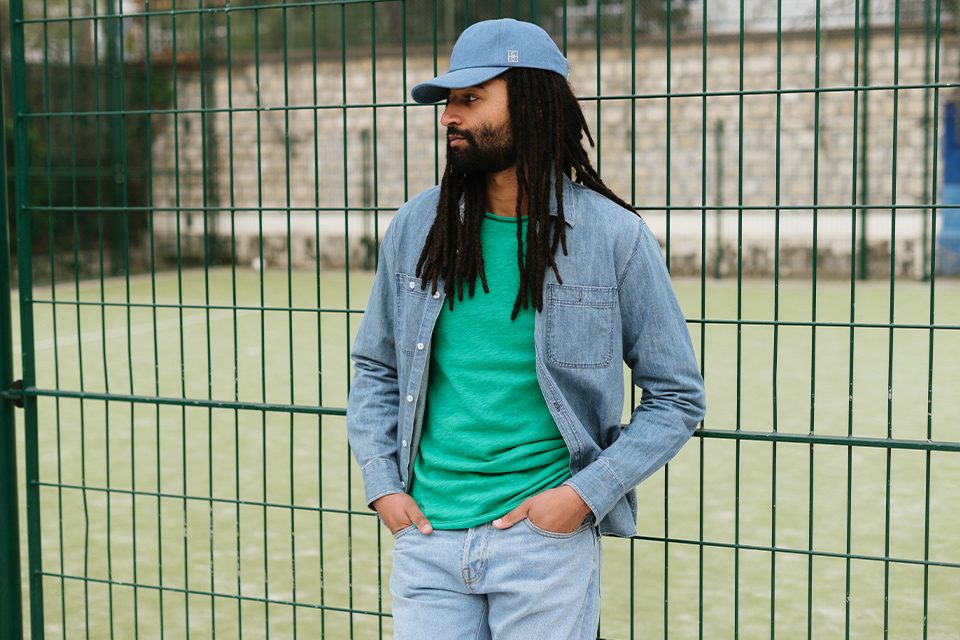 look denim et t shirt vert american vintage