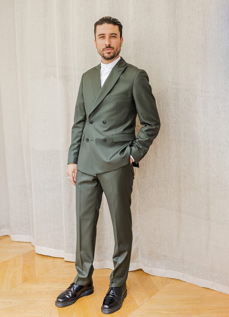 costume de mariage vert sur mesure