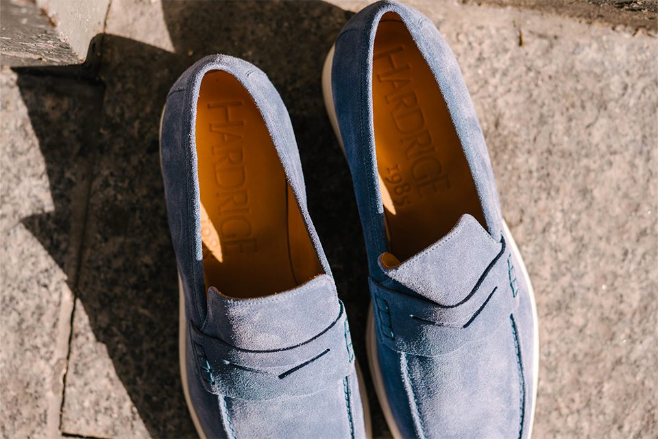 mocassins bleu cuir suédé