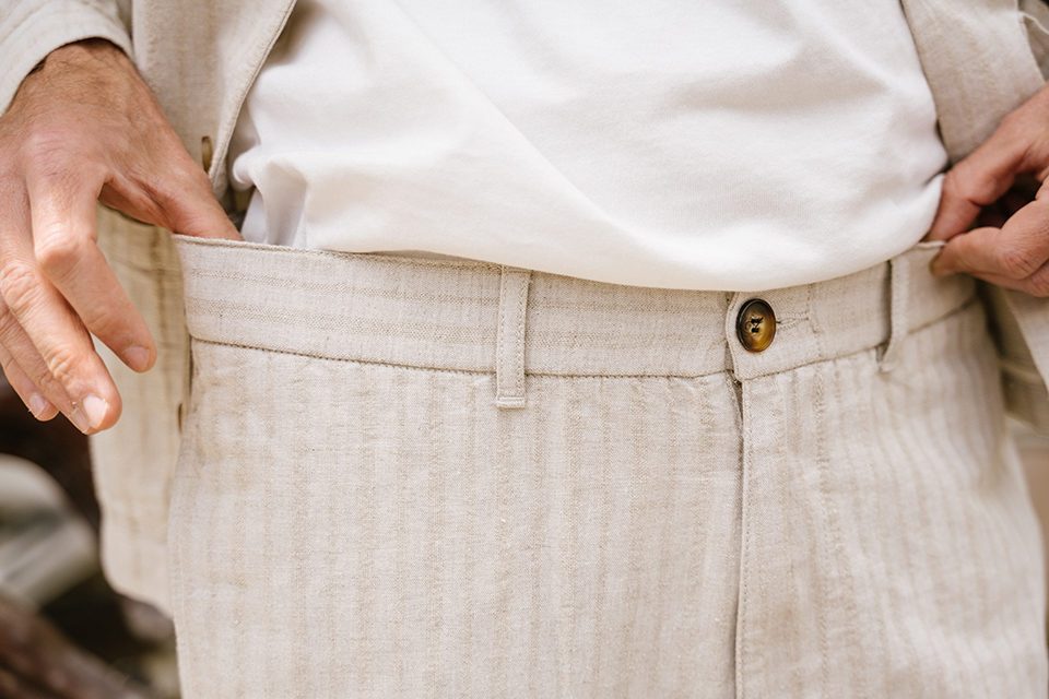pantalon lin beige octobre poche ceinture elastique