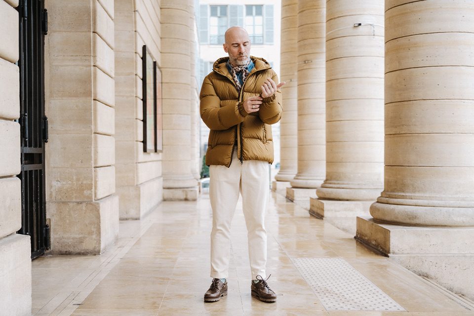 Manteau hiver homme avec doublure fourrure intérieure et cordon ceinture