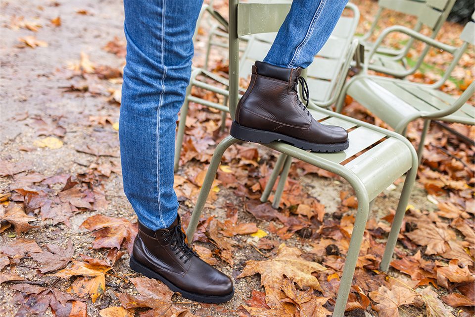 look denim combat boots cuir