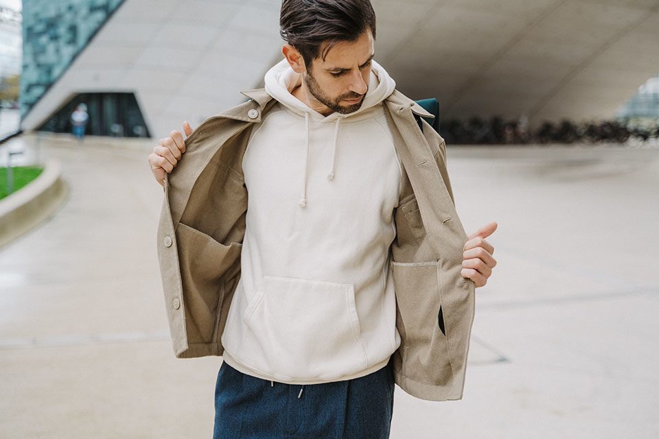 veste later coton beige detail ouverte