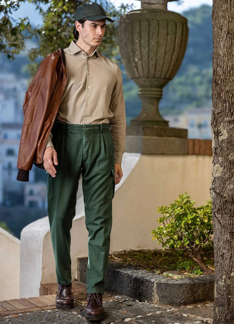 chino vert flanelle claudio mariani