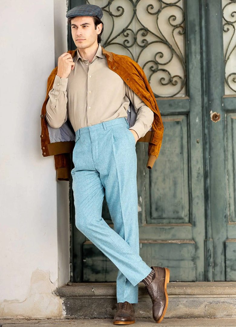 pantalon en flanelle bleu azur