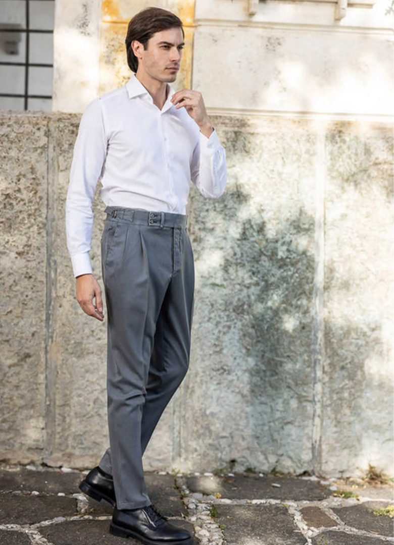 pantalon laine teintée gris