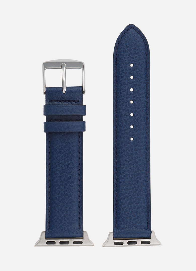 Bracelet apple watch cuir grainé bleu