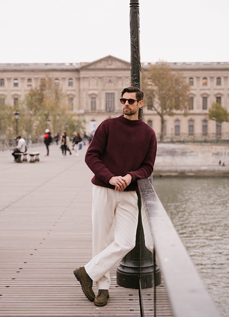 pull marin made in france bleu de chauffe cancale bordeaux look