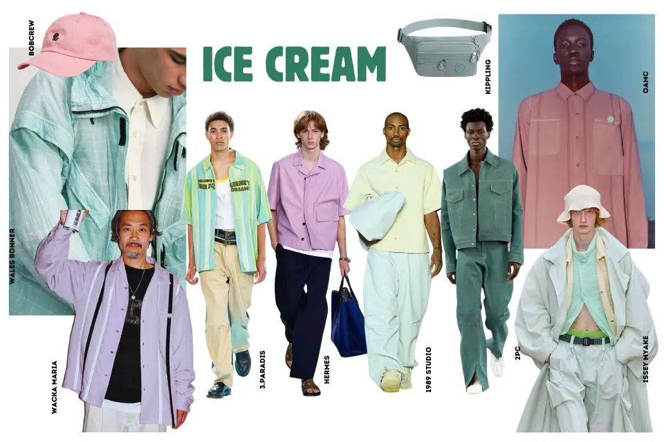 tendance mode masculine printemps ete 2025 ice cream moodboard