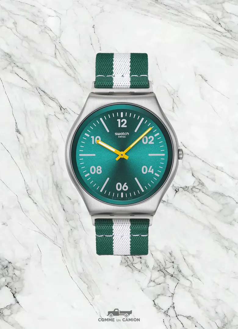 montre printemps cadran vert swatch casual stripe