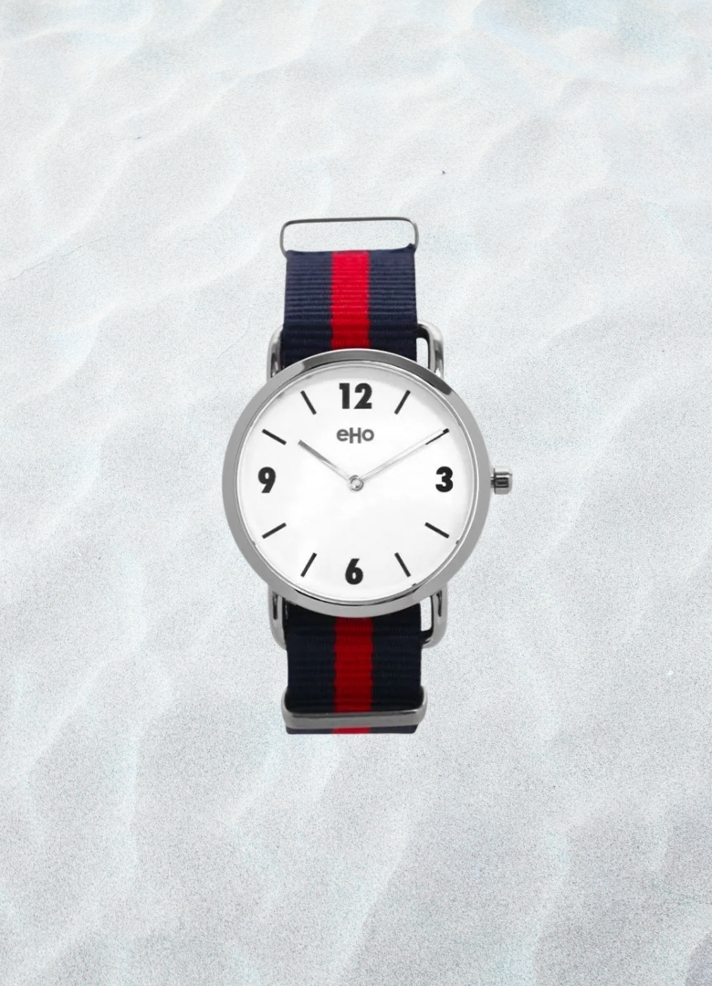 Montre Eho métal NATO bleu blanc