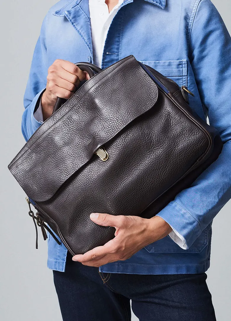 sac business cuir bleu de chauffe zeppo marron brun