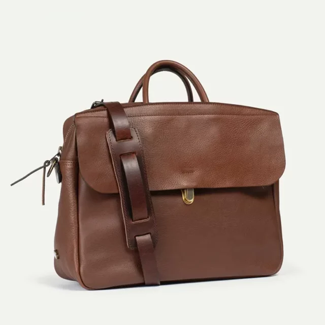 sac business cuir bleu de chauffe zeppo solo brun ambre