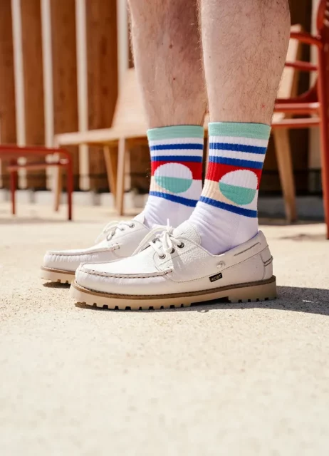 chaussures bateau cuir blanc semelle crantee kost