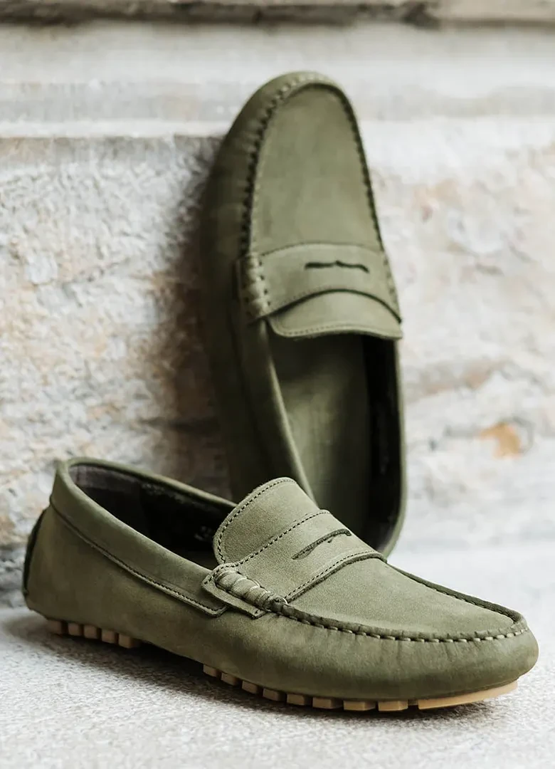 driving loafer mocassins a picots velours kaki bexley