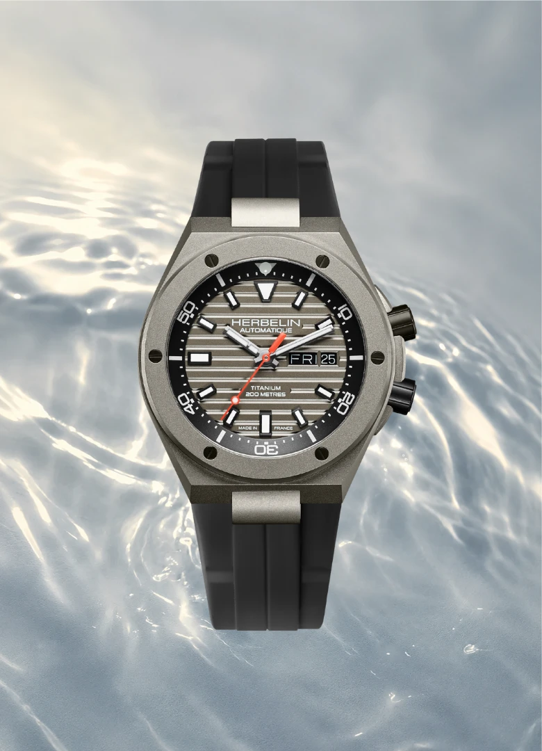 montre automatique michel herbelin cap camarat diver titane bracelet noir cadran