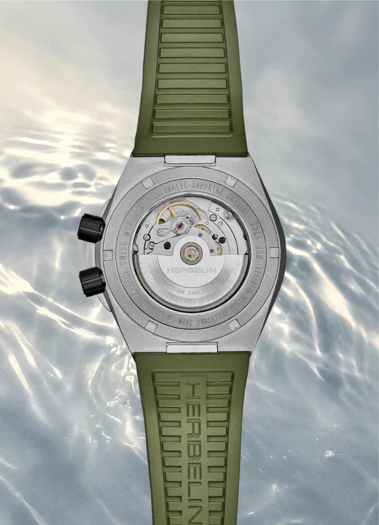 montre automatique michel herbelin cap camarat diver titane bracelet vert mouvement