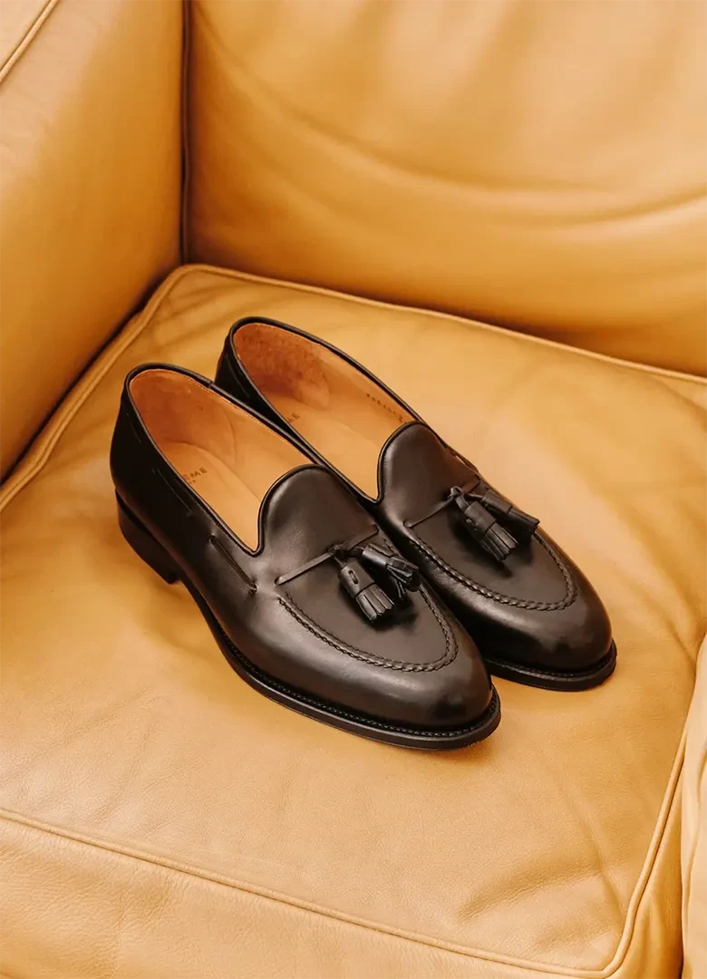 tassel loafer mocassins a pampilles cuir noir septieme largeur
