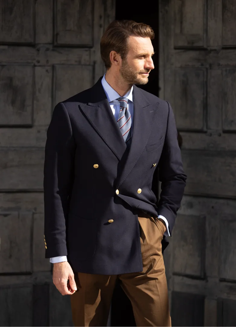 blazer croise bleu marine boutons dores laine the nines