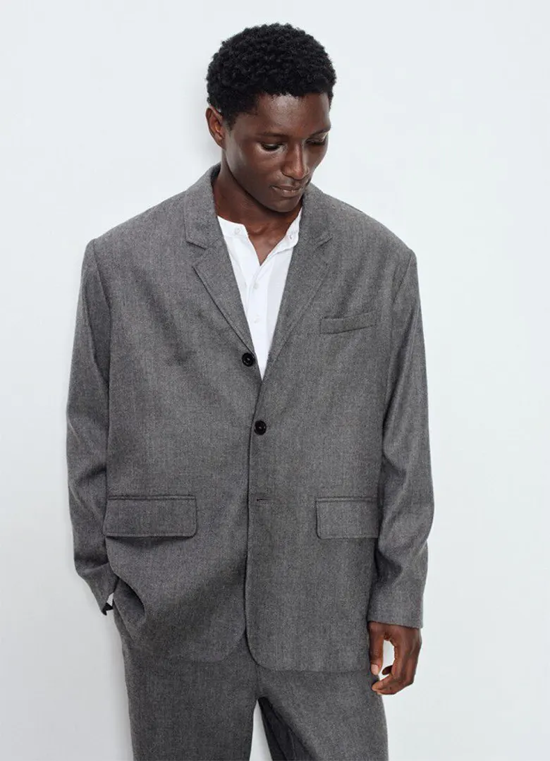 blazer homme oversize laine gris chine american vintage
