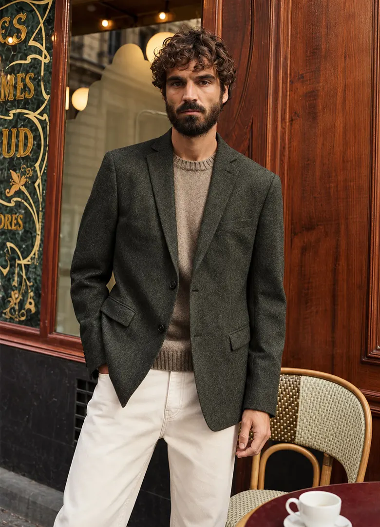 blazer homme tweed laine vert fonce octobre lucas