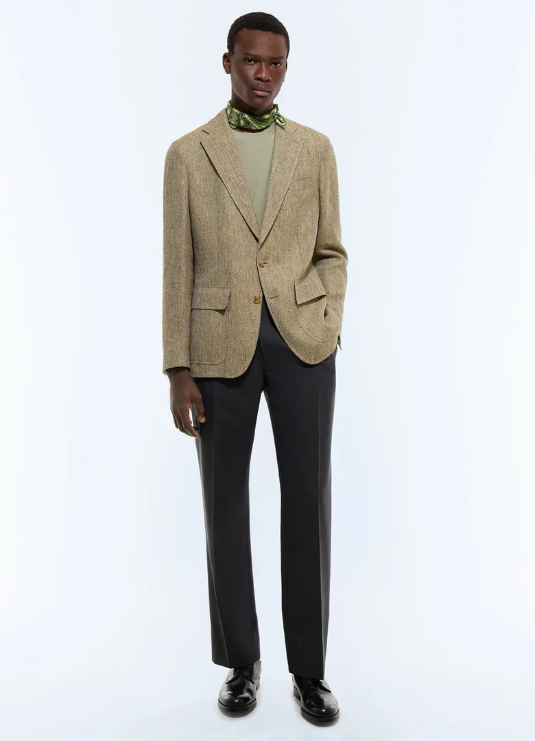 veste tweed lin beige chevrons fursac