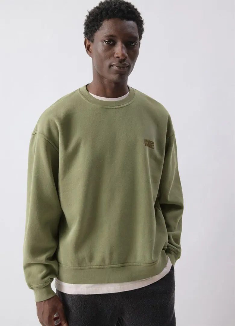 Sweat oversize homme American Vintage Plizzy vert pistou vintage avec logo sur la poitrine