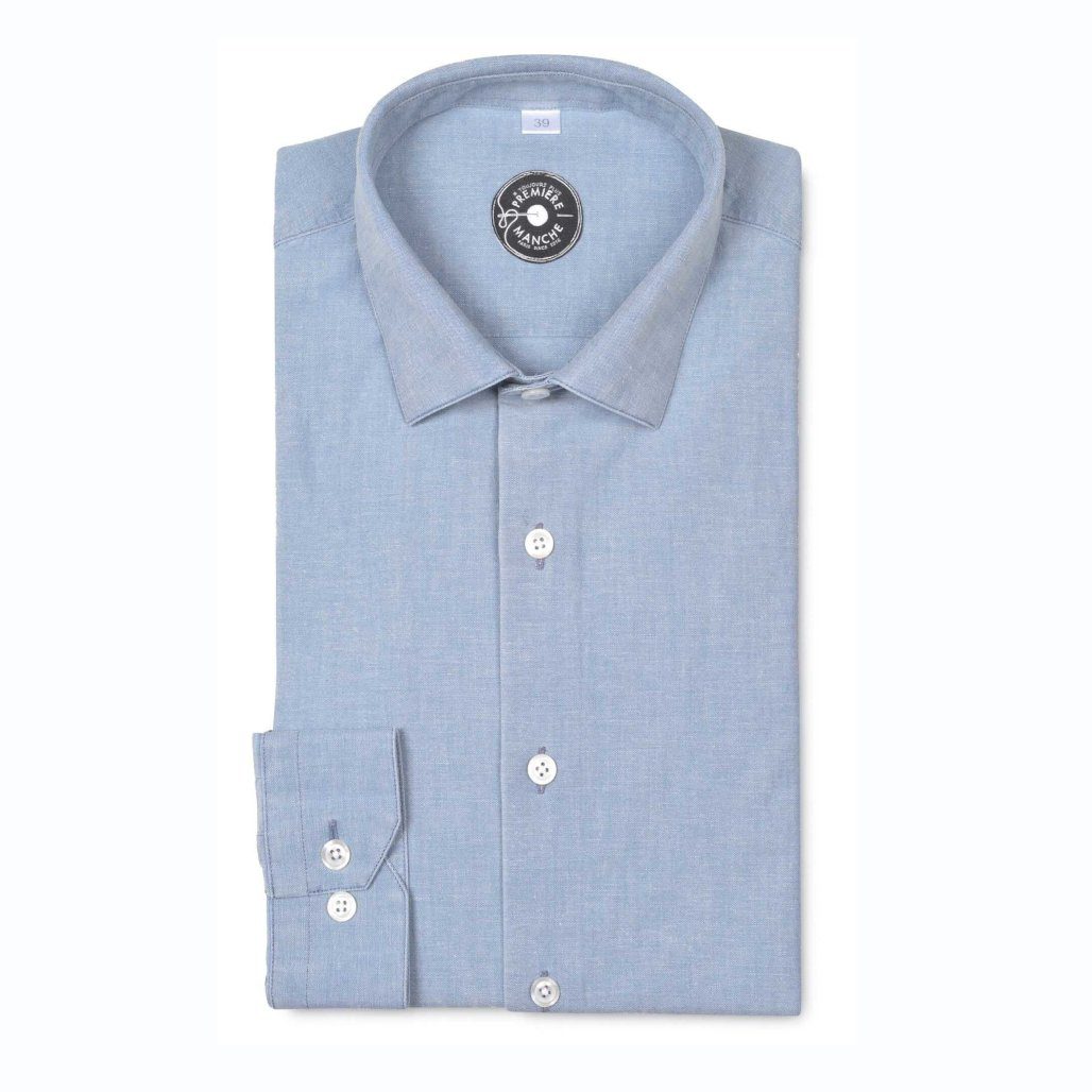 chemise première manche bleu chambray