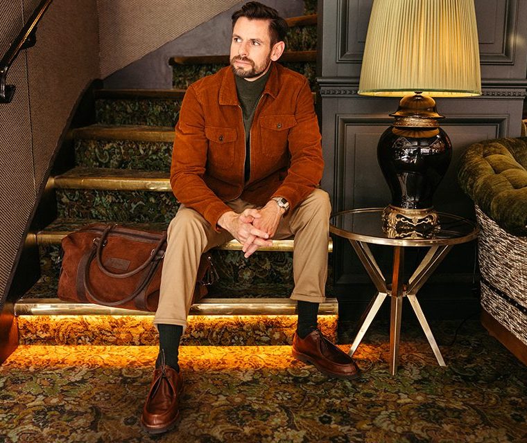 look homme automne velours laine marron beige