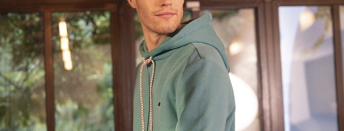 Sweat capuche vert bleu coton bio