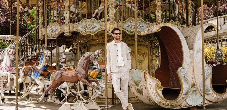 look homme ensemble lin beige couverture
